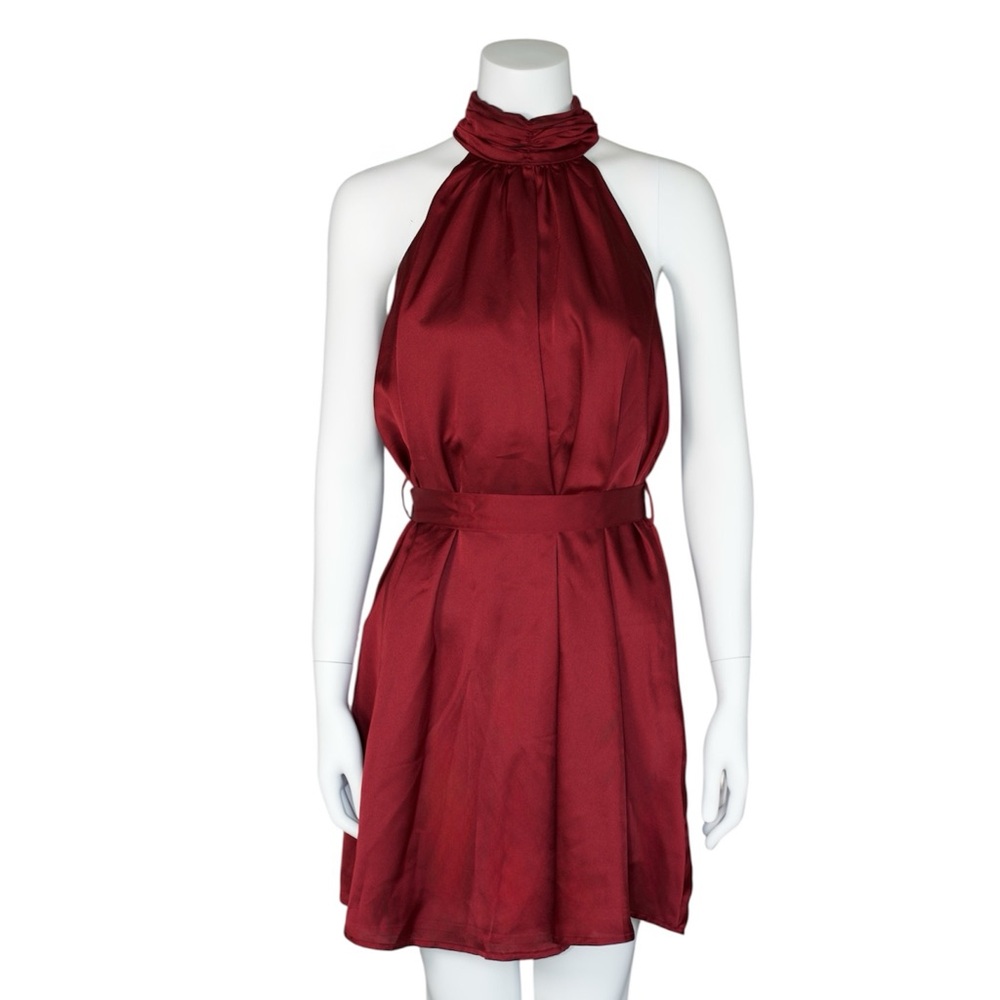 JJ’s House Satin Tie Halter Burgundy Dress‎ In Cabernet Women’s Size Small